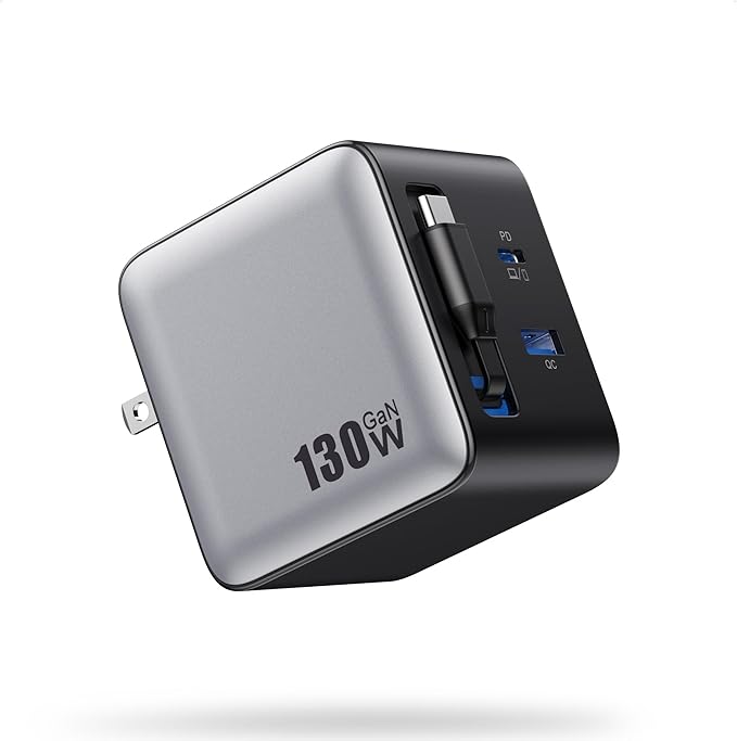 130W USB C Wall Charger, GaN III 3-Port Fast Charging Station, PD QC Foldable by Pxwaxpy
