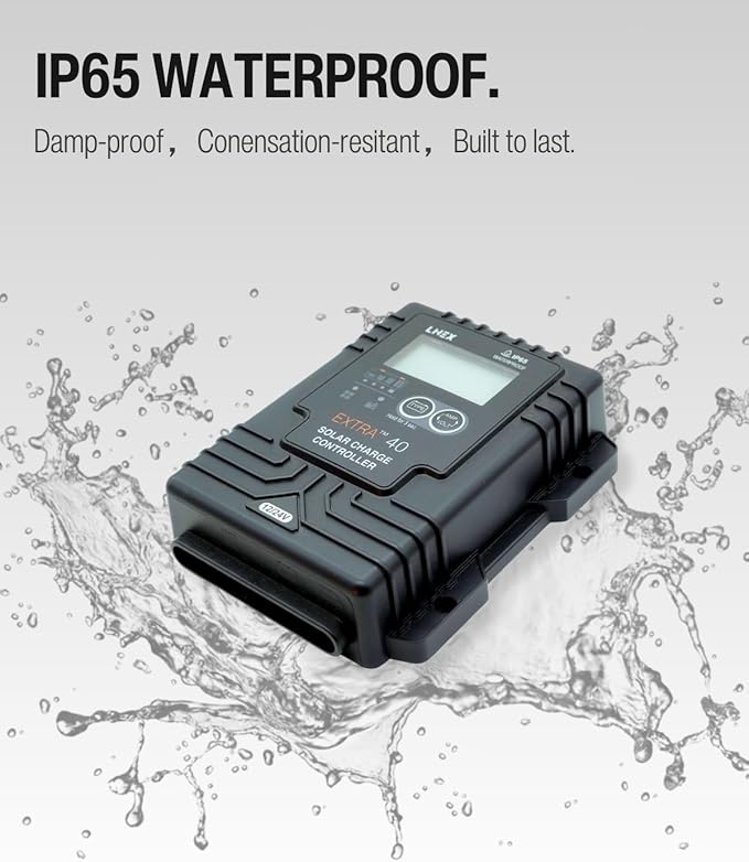 LNEX Solar Charge Controller Waterproof, 40A Solar Panel Regulator - Image 2
