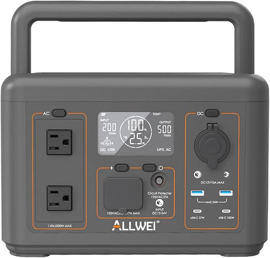 ALLWEI Portable Power Station 500W, 512Wh LiFePO4 Battery, UPS Function by ALLWEI