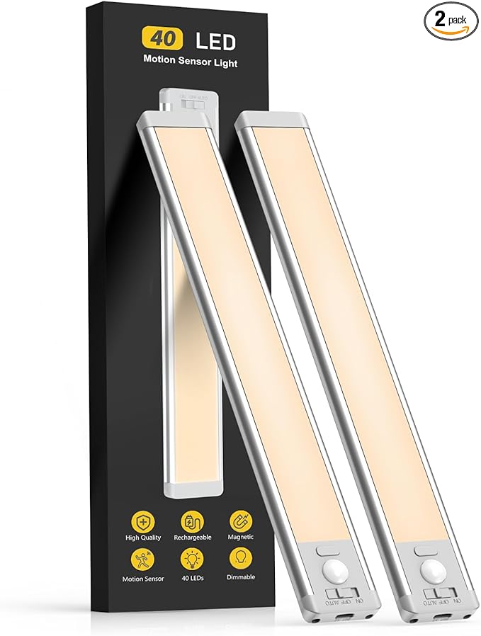 MCGOR 10inch Under Cabinet Lighting, 2 Pack Rechargeable Motion Sensor Light by MCGOR
