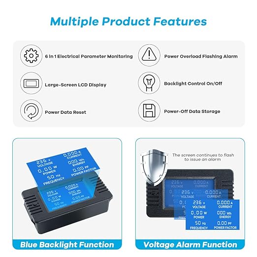AC 80-260V 100A Multi-Function Power Monitor LCD Digital Display Voltage - Image 2