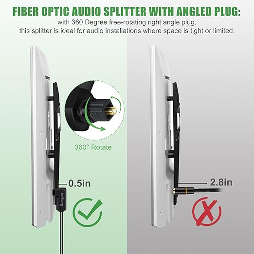 Bangun 90 Degree Optical Audio Splitter 1 in 2 Out Cable, Digital Toslink Fiber - Image 2