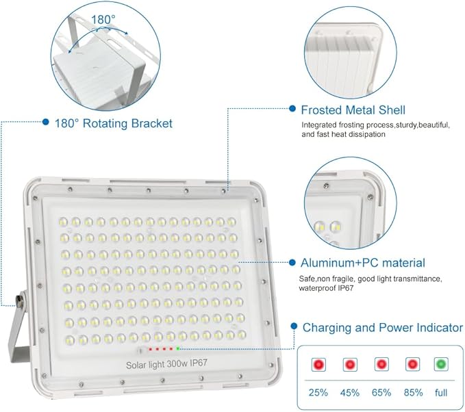 300W LED Solar Flood Lights, 24000Lumens Street Flood Light Outdoor IP67 - Image 7