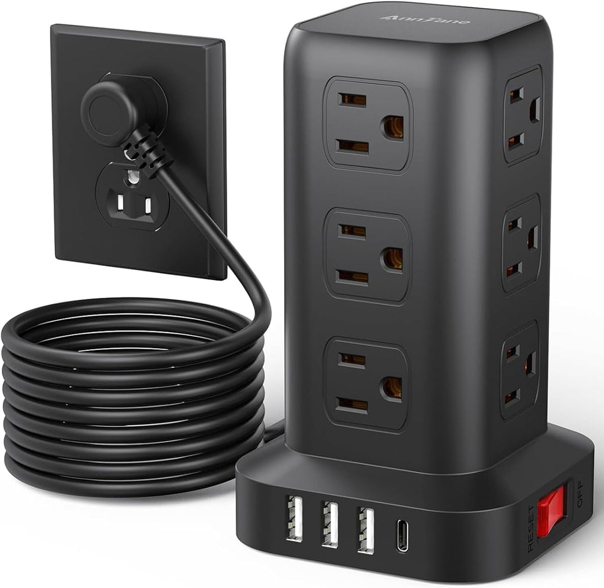 AnnTane Surge Protector Power Strip 10 FT Cord, Power Strip Tower