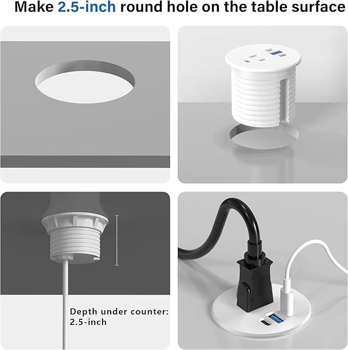 2.5 inch Power Grommet, 20W USB-C Charging, 1 Outlet - Image 5