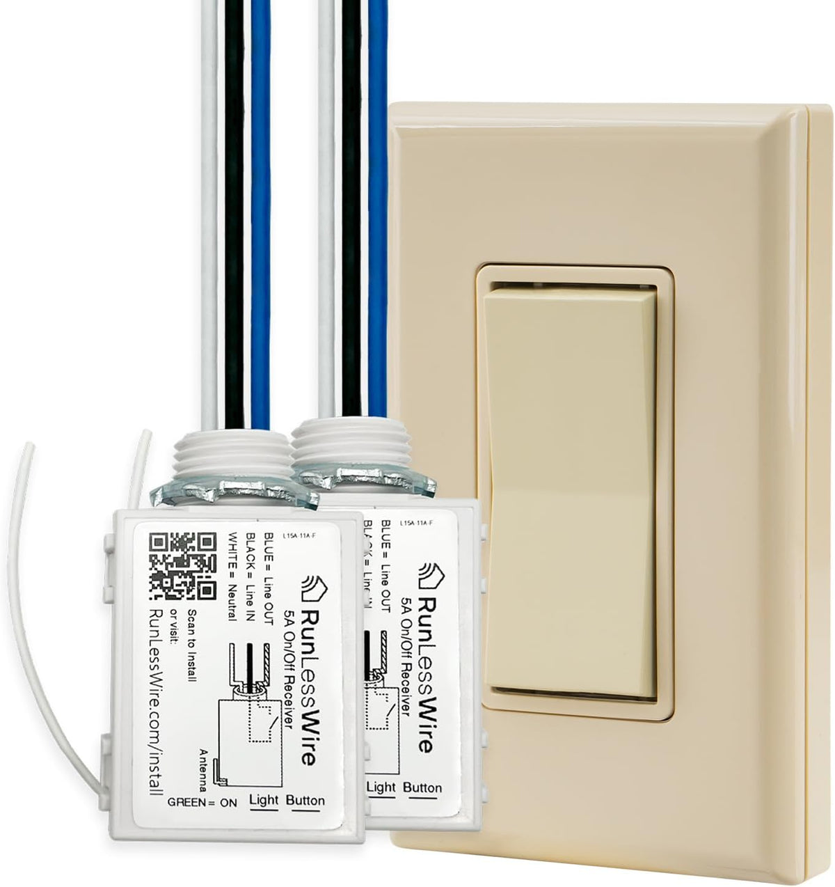 RunLessWire 2 Fixture Battery-Free DIY Kinetic Wireless Light Switch Kit 150ft