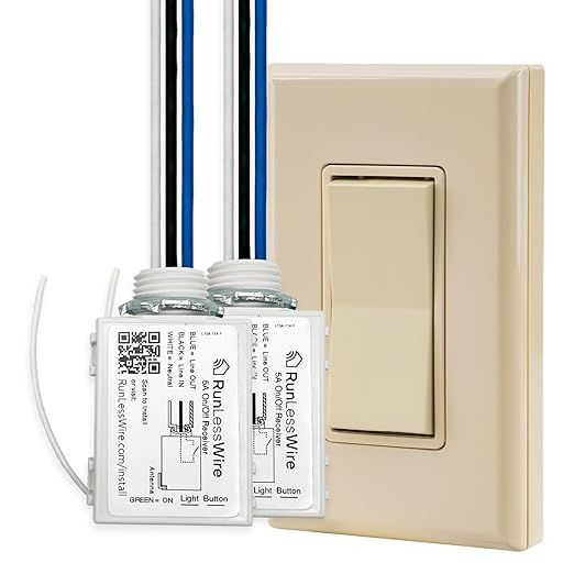 RunLessWire 2 Fixture Battery-Free DIY Kinetic Wireless Light Switch Kit 150ft by RunLessWire