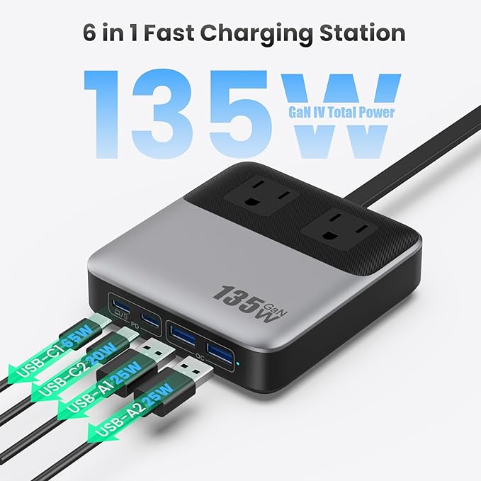 6-in-1 Charging Station USB C Power Strip - Image 5
