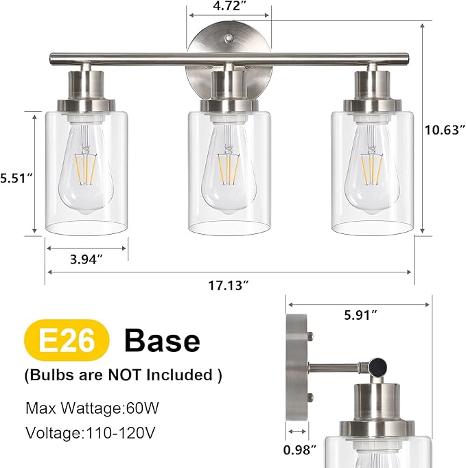 Unicozin 3 Light Vanity Lights, Brushed Nickel Wall Sconce Light - Image 4