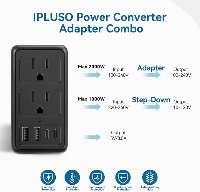 Upgraded 2000W 220V to 110V Voltage Converter US to Europe Travel Adapter - Image 4