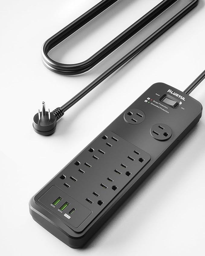 Surge Protector Power Strip 10FT, PLUGTUL Surge Protector by PLUGTUL