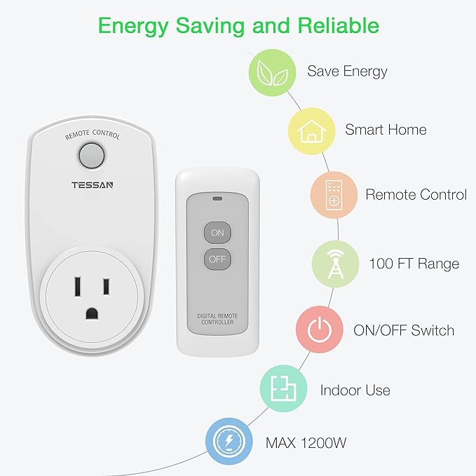 Remote Control Outlet, TESSAN Wireless Electrical Plug Switch - Image 3