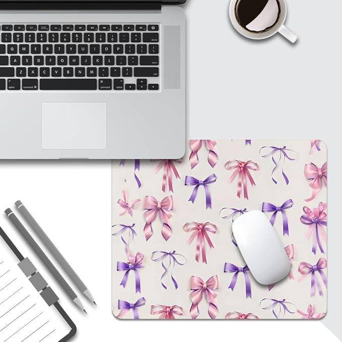 Coquette Girlie Pastel Bows Square Mouse pad, Waterproof, Anti Slip Rubber Base - Image 5