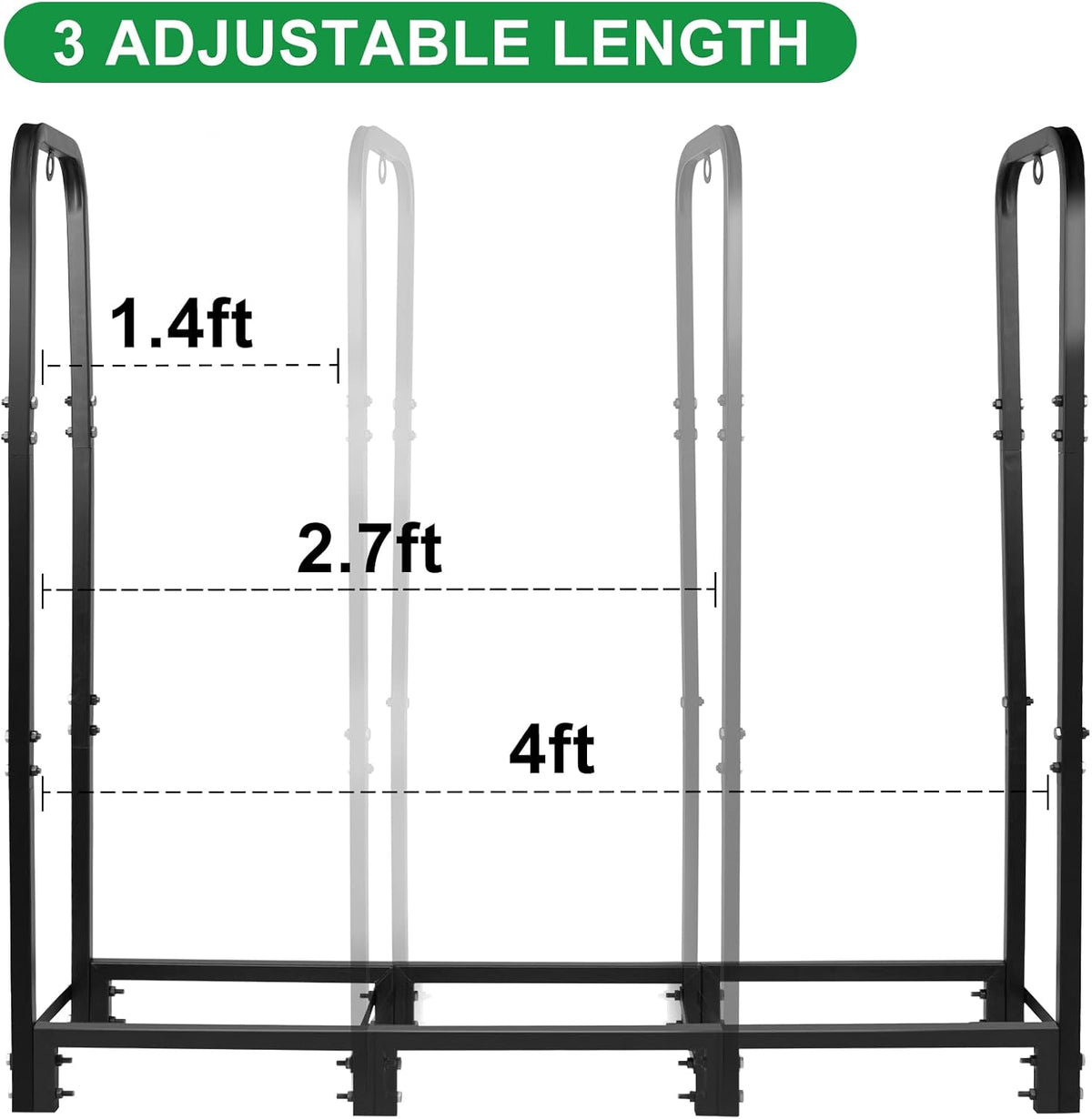 connoo 4ft firewood rack stand heavy duty firewood, front angle view