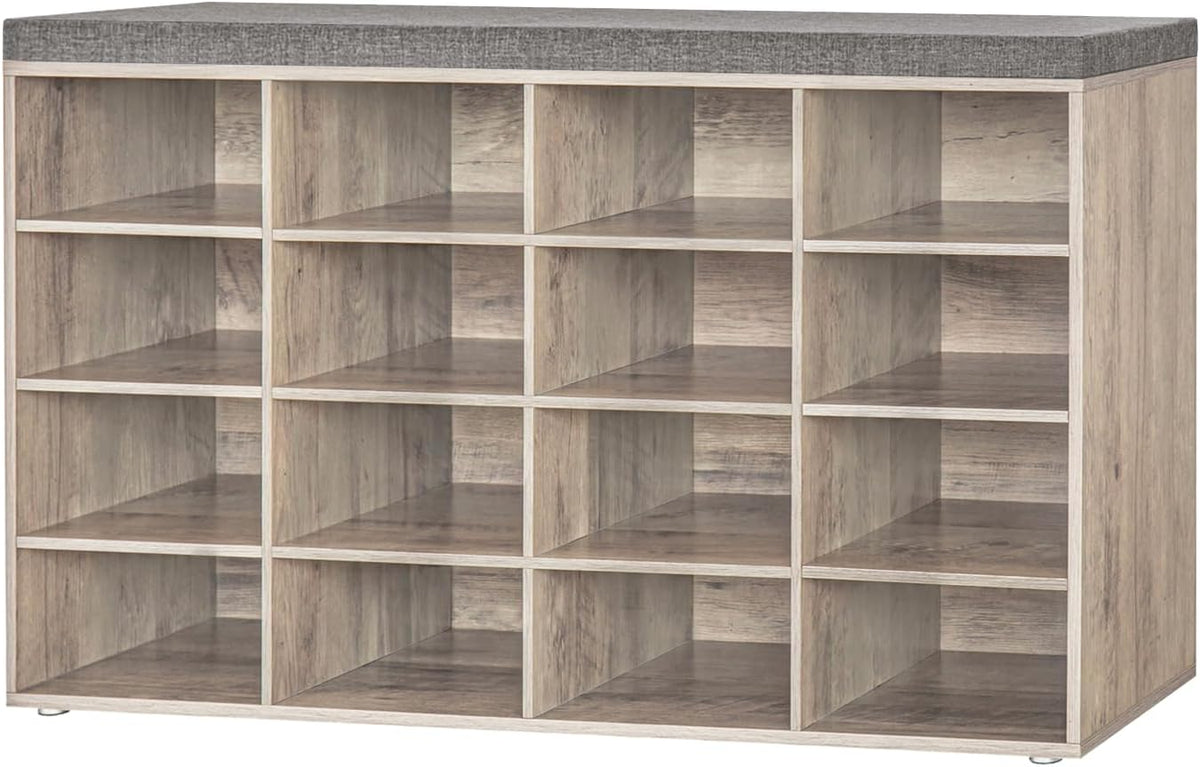 dinzi lvj shoe storage bench with cushion, 16-cubby, main product view