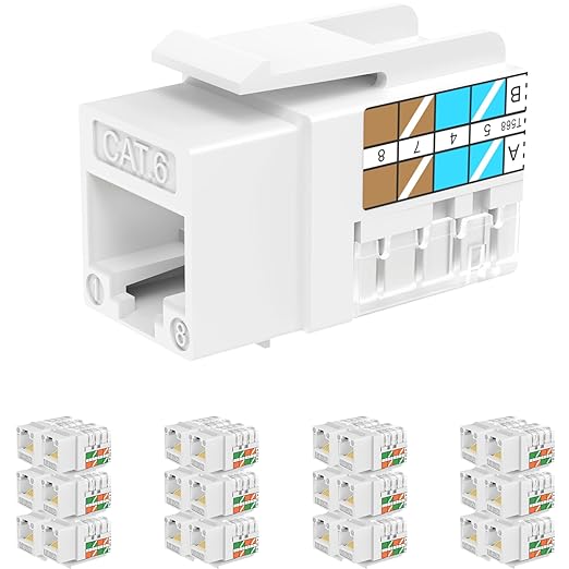 Rapink RJ45 Keystone Jack Cat6 10G Support, Keystone Jacks UTP 25 Pack by Rapink