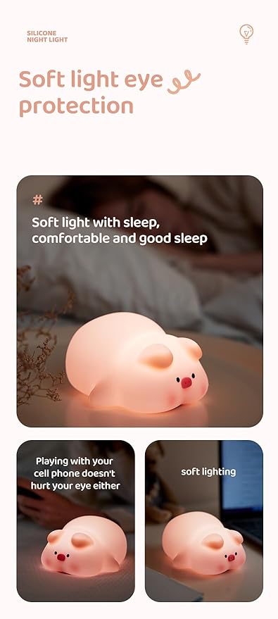 ATSUI Pig Night Light for Kids, Food Grade Silicone, Rechargeable, Tap Fun - Image 5