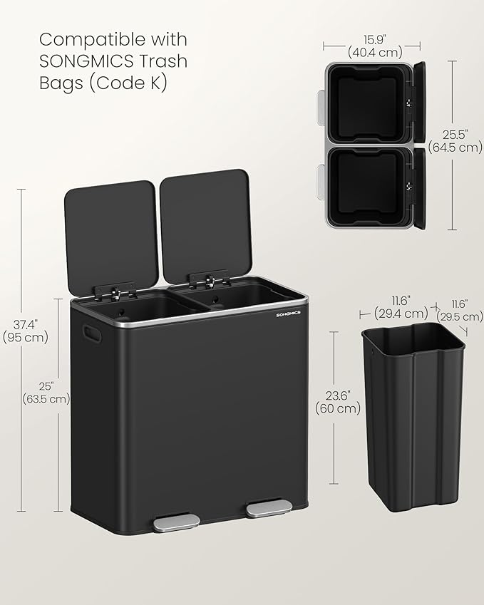 SONGMICS Trash Can, 2 x 10.6 Gallon Garbage Can - Image 7