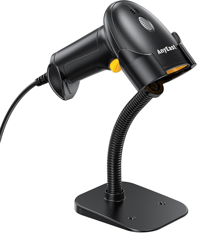 Anyeast Barcode Scanner with Stand: USB Wired Inventory 2D 1D QR Code Scanner by Anyeast