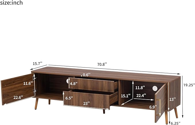 Merax Mid Century 70" TV Stand, Modern Entertainment Center - Image 2
