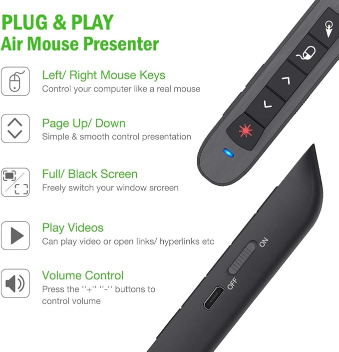 Air Mouse Green Presentation Remote Control USB Rechargeable Presentation - Image 2