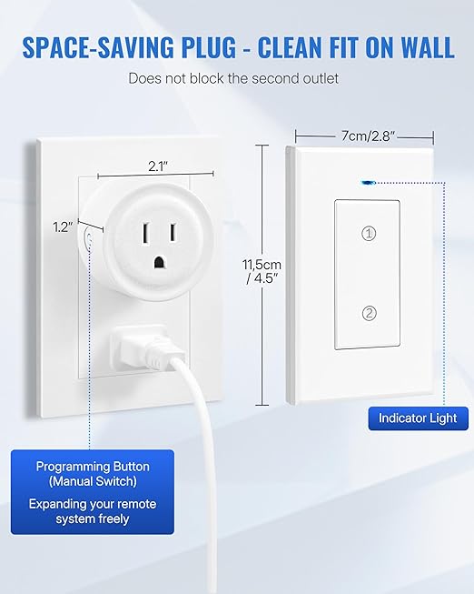 Remote Control Outlet WILAWELS Wireless Light Switch, 2 Pack Expandable and - Image 5