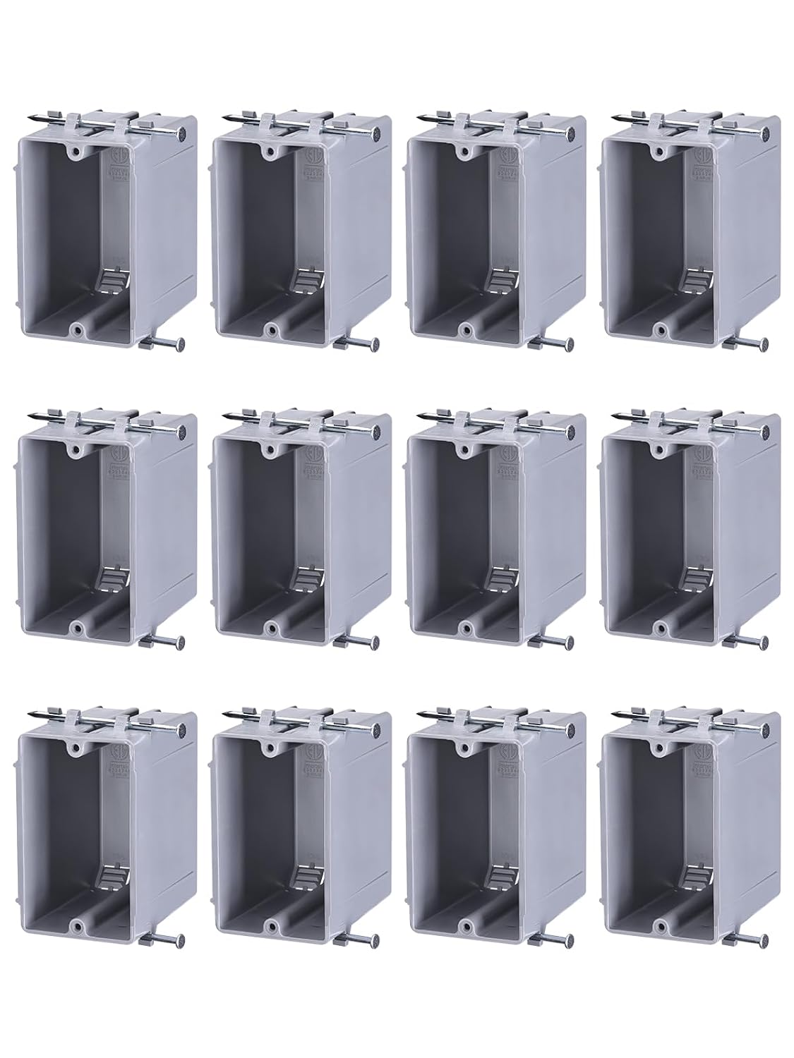 LEONLITE 12-Pack 22.5 Cubic Inch Single Gang New Work Electrical Outlet Box | Ultra-deep Device Box, One Gang Electrical Junction Box for Switch, GFCI, Step Light, ETL Listed, Gray, PVC