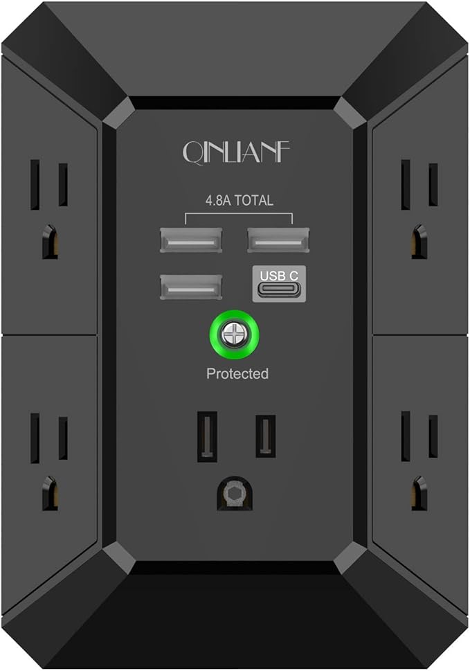 USB Wall Charger, Surge Protector, QINLIANF 5 Outlet Extender by QINLIANF