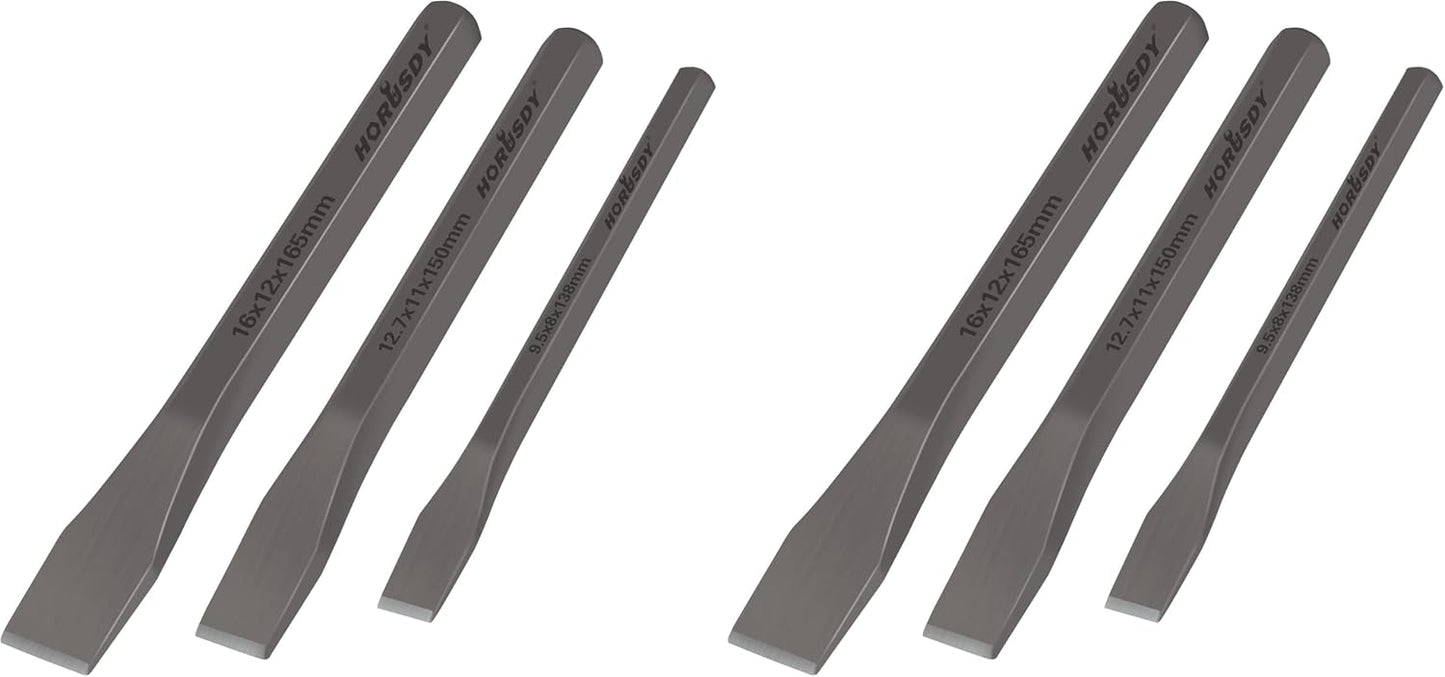 HORUSDY 3-Piece Heavy-Duty Cold Chisel Set, 3/8", 1/2", 5/8" Metal Chisels, Drop-Forged Cr-V Steel for Woodworking, Metalworking, Masonry & Carpentry (Pack of 2)