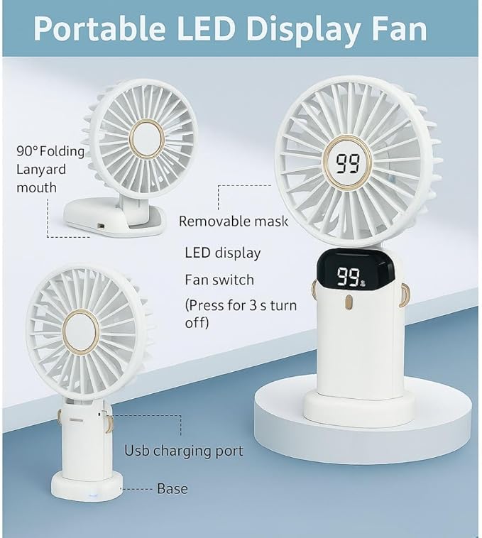 AMPMG LED Digital Display Rechargeable Fan – Portable Handheld & Desk Fan - Image 5