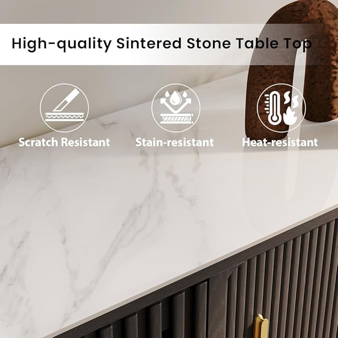 POVISON Sliding Tambour Door TV Stand, Mid Century Modern Sintered Stone TV - Image 3