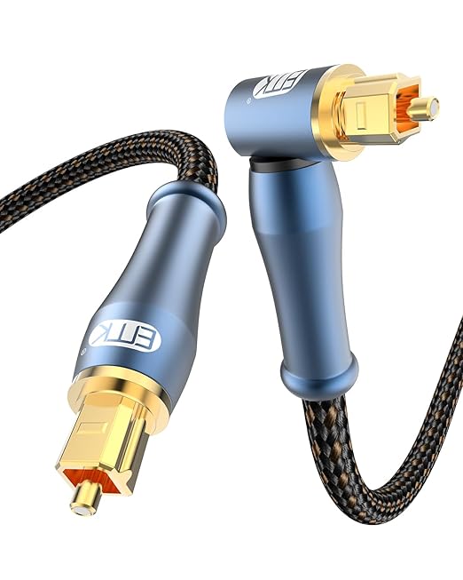 EMK 90 Degree Toslink Optical Cable 24K-Gold Connector 360 Degree Free-Rotating by EMK