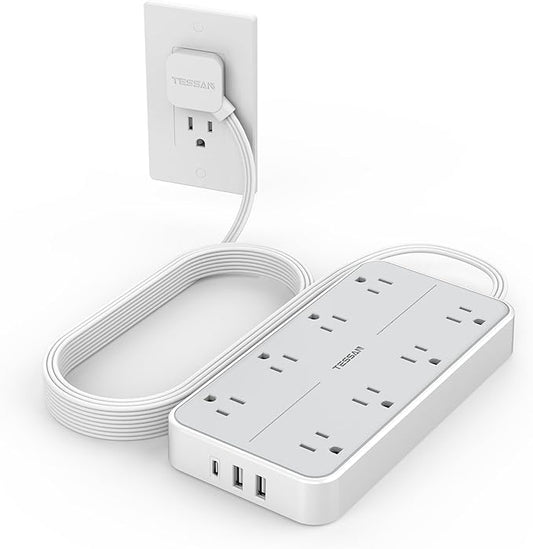 Power Strip Surge Protector 10 FT, TESSAN Flat Plug Extension Cord by TESSAN