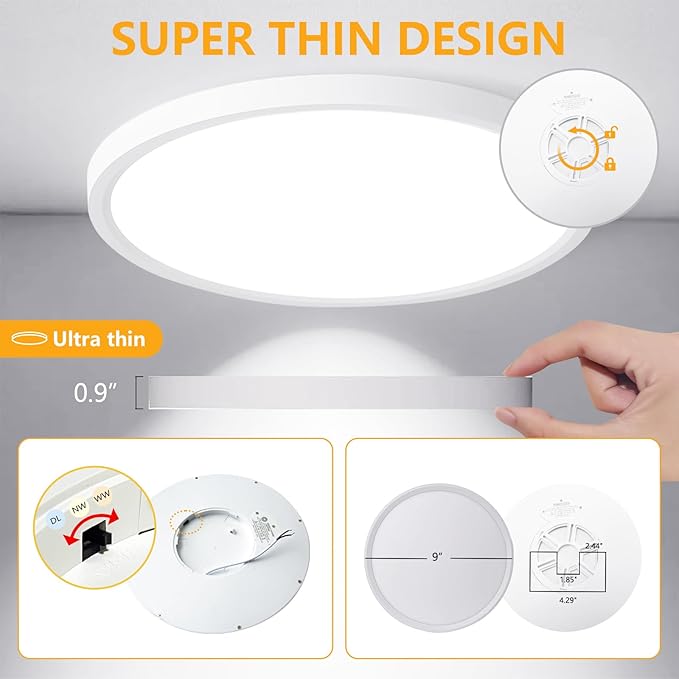 RLEDPZTX Led Flush Mount Ceiling Light, 9 Inch 18w 1860lm, 3000k/4000k/6000k - Image 4