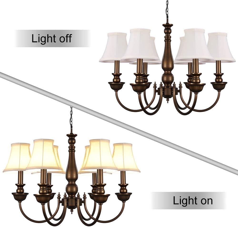 Wellmet Chandelier Shades, ONLY FOR CANDELABRA BULBS, Clip-on Fitter Lamp Shades, 3" X 6" X 5", 6 pcs Set (Pack of 2)
