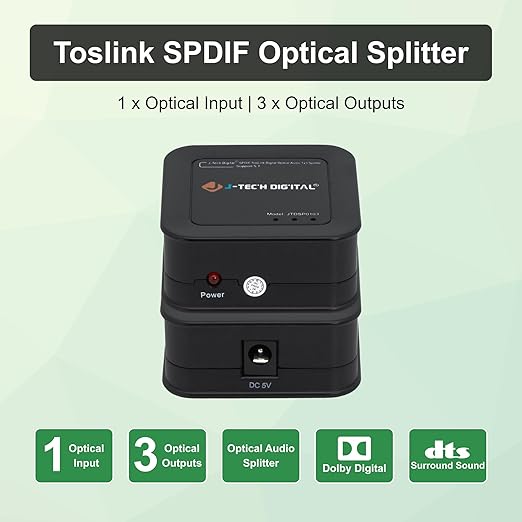 J-Tech Digital Toslink Optical Splitter 1 in 3 Out - Image 2
