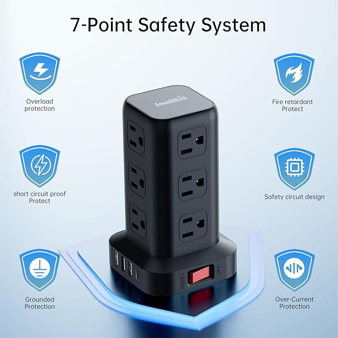 PD20W Surge Protector Power Strip Tower, 15FT Extension Cord - Image 4