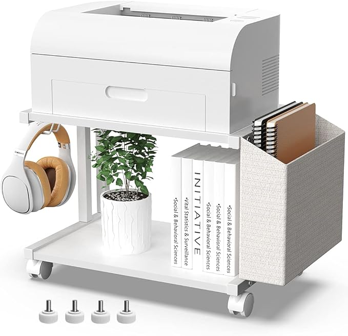 VEDECASA 2 Tier Modern White Wooden Under Desk Printer Stand by VEDECASA
