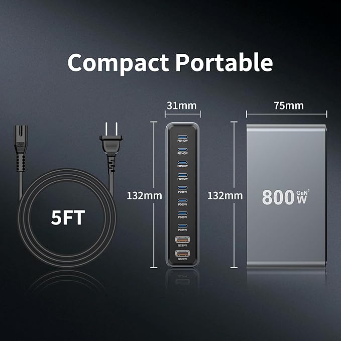 800W GaN3 10-Port USB-C Charging Station - Image 4