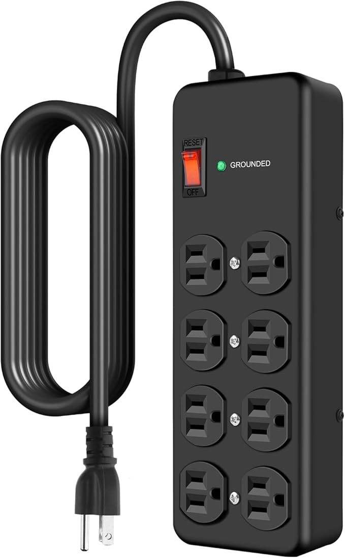 HEZI 8 Outlet Heavy Duty Power Strip, 15Amp Metal Mountable Surge Protector by HEZI
