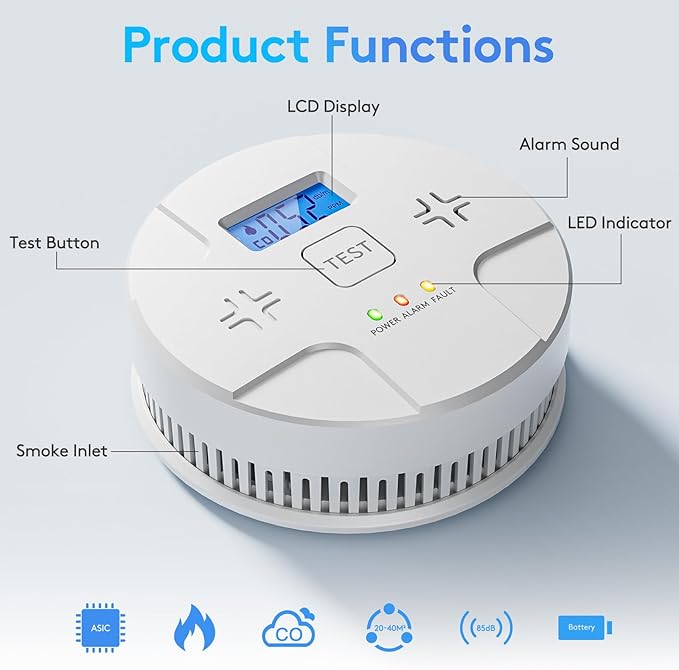 5 Packs, Smoke Detector Carbon Monoxide Detector Combo, 2-in-1 Detection - Image 2