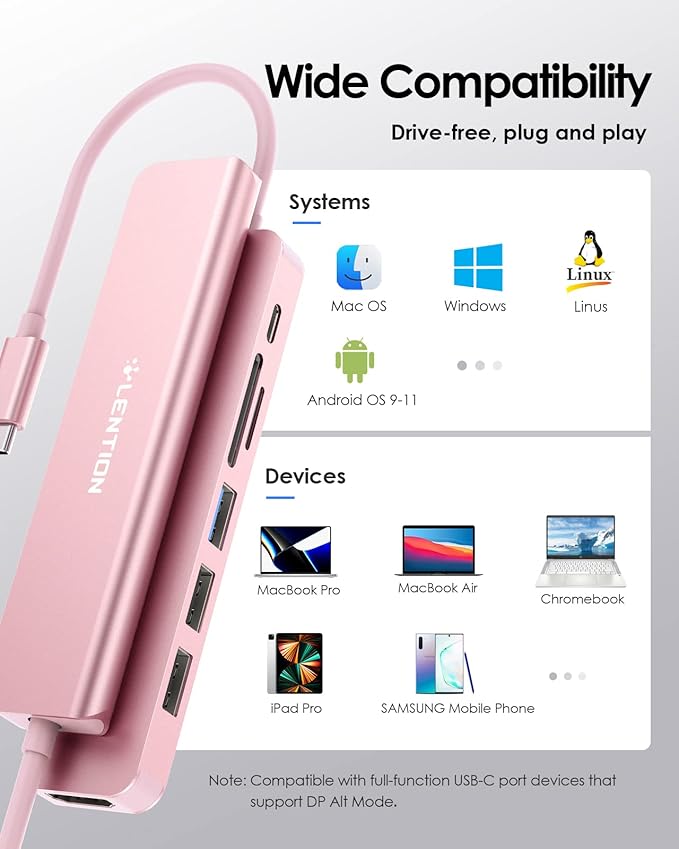 LENTION USB C Hub with 100W Charging, 4K HDMI, Dual Card Reader, USB 3.0 & 2.0 - Image 7