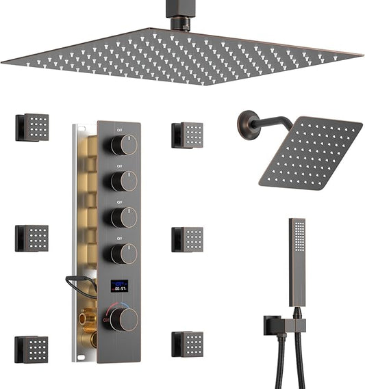 KATAIS Temperature Display Oil Rubbed Bronze Shower System, Push Button Shower by KATAIS
