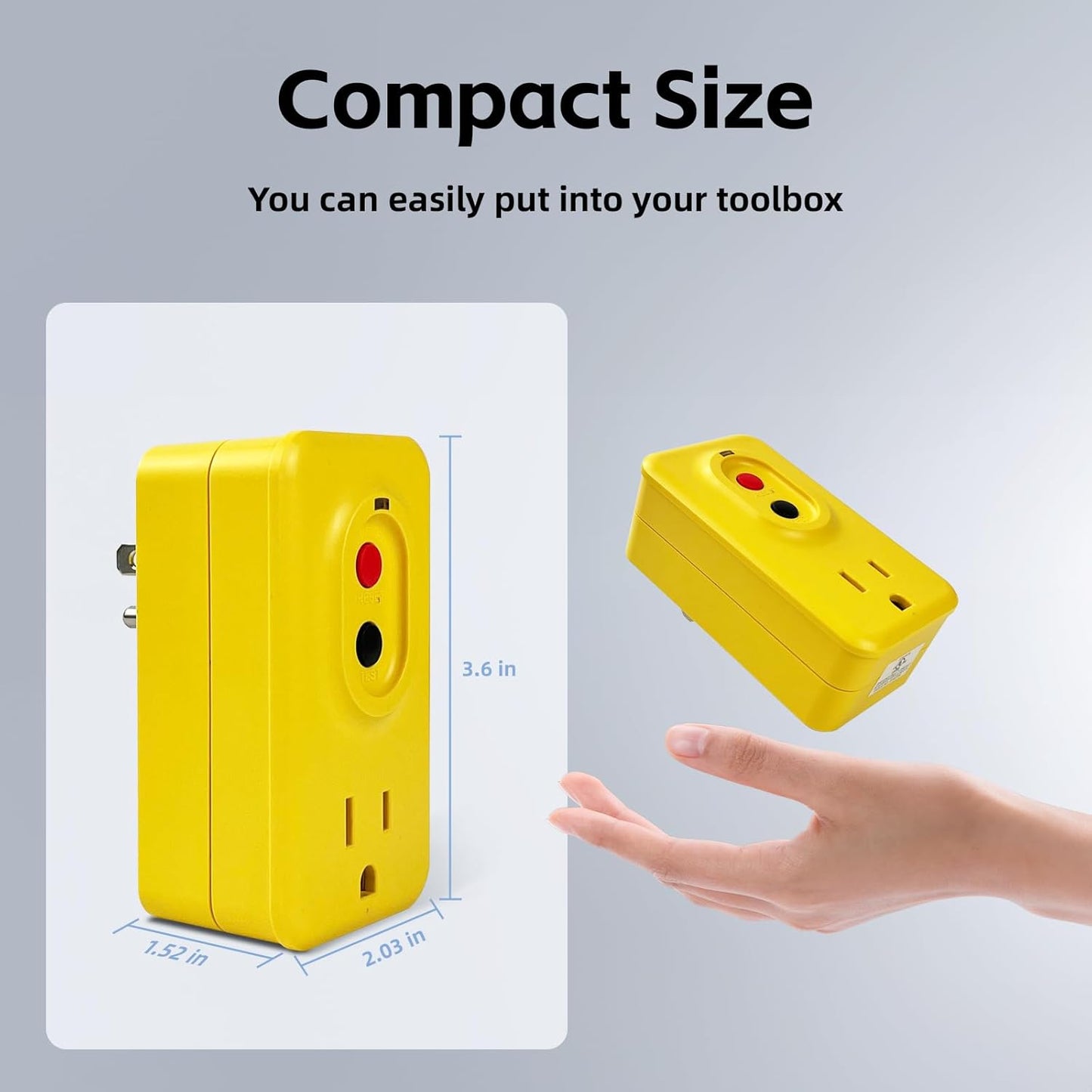 EP GFCI Adapter, 15 AMP Grounded 3-Prong Single Outlet for Indoor Use with Manual Reset, UL Listed, Yellow, 1 Pack