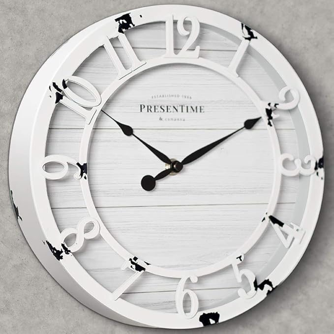 Presentime & Co 10" Farmhouse Series Wall Clock, Shiplap Style, Raised 3D - Image 3