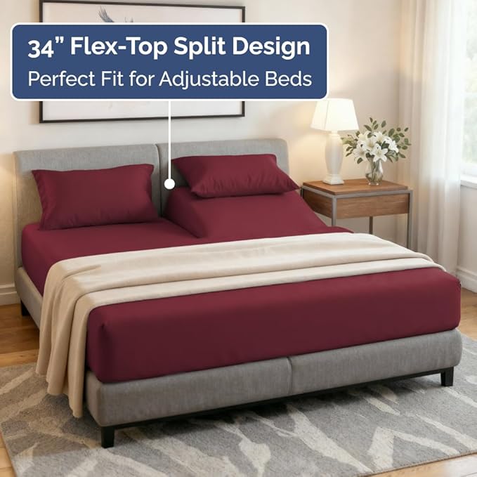 Split Head King Sheet Set – 4 Piece Flex Split Top King Sheets - Image 3