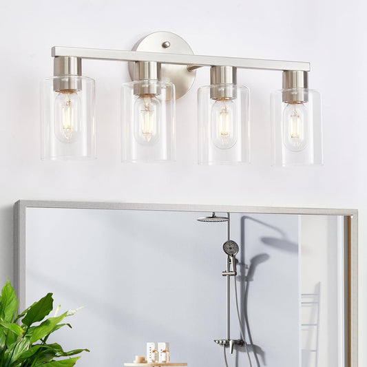 4 Light Bathroom Vanity Light, Brushed Nickel 4-Light Bathroom Light Fixtures