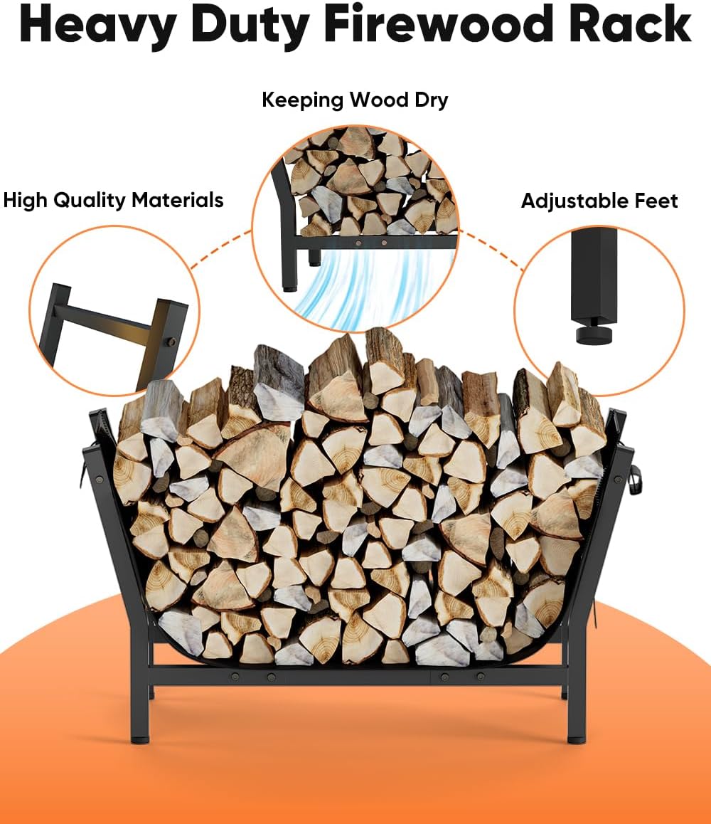 28 inch firewood rack with 900d canvas log shown in use