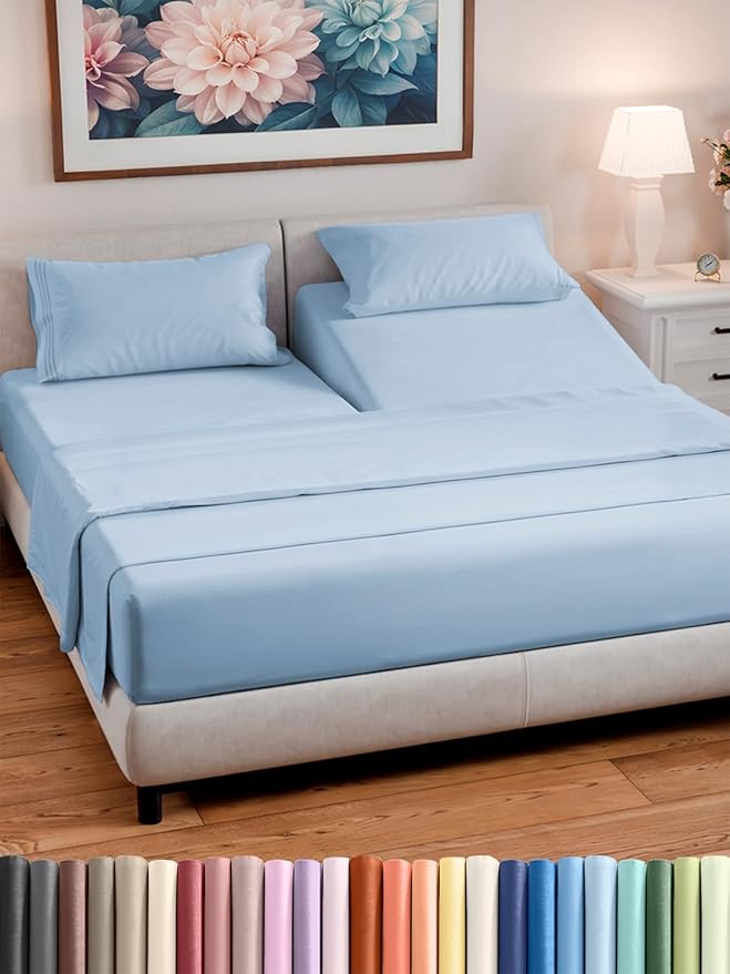Split Head King Sheet Set – 4 Piece Flex Split Top King Sheets by CGKUnlimited