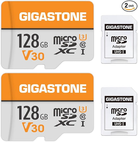 GIGASTONE 128GB Micro SD Card 2-Pack, A1 V30 4K Video Recording, Compatible by Gigastone